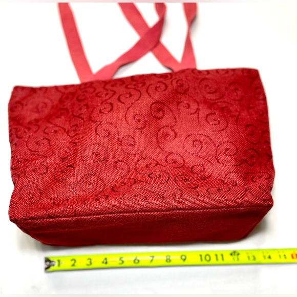 Jute Pocket Tote in Coral Red - Picture 7 of 12